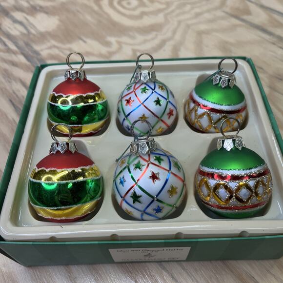 Department 56 Other - Vtg 2000 Department 56 6 Piece Glass Christmas Ornament Place Card Holder